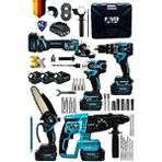 POWER BLACK 5li Set Kömürsüz Motor 3x Akü Taşlama Somun Sıkma Kırıcı Delici Matkap ve Dal Budama Testere Makinesi