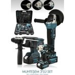 Power Black 6-6,5 3'lü Set Torklu Vidalama Somun Sıkma Şarjlı Matkap 2-26 mm Şarjlı Taşlama 125 mm Akülü Sd