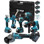 Power Black German 58VF Brushless 6'lı Set Şarjlı Hilti Şarjlı Taşlama Şarjlı Darbeli Matkap Makas&testere