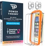 Power Theory iPhone 15 Pro Max Ekran Koruyucu Kamera Lens Koruyucuları ile uyumlu Premium Temperli Cam, [Faydaları Amerikan Kanser Topluluğu], Kolay Kurulum Kiti, Kılıf Dostu, 2'li Paket