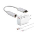 Power Xiaomi Redmi Uyumlu USB Type-C 6A 67W Hızlı Şarj Cihazı ve Kulaklık Dönüştürücü Çevirici - Beyaz