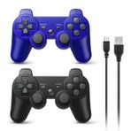 Powerextra Wireless Controller for PS3, 2 Pack High Performance Gaming Controller with Upgraded Joystick Double Shock for Play-Station 3 (Black and Blue)