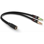 Powermaster 3.5mm Stereo Dişi x 2 Stereo Erkek Kulaklık Mikrofon Hoparlör Ayırıcı 20 cm Kablo - Siyah