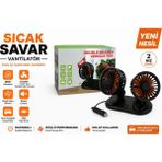 Powermaster Araç Içi Vantilatör - 2 Başlıklı , Çakmaklık Girişli 12V Araç Içi Fan - Numaratörlü Oto Vantilatör - Siyah