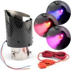 Powermaster PM-20518 Karbon Fiber Görünümlü Işıklı Egzoz Başlığı Modifiye Ucu (Sabit Mavi/kırmızı Led) - Siyah