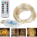 Powermaster PM-37723 USB Girişli Uzaktan Kumandalı 30 Metre 8 Modlu Günışığı Dekoratif Yılbaşı - Peri LED Işık - 0,5 W - Beyaz