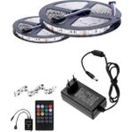 Powerr Led Aydınlatma 10 Metre 12V 60 Ledli Rgb Dış Mekan Şerit LED 5A Priz Tipi Plastik Adaptör Sese ve Müziğe Duyarlı LED Kontrol Üniteli Set