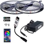 Powerr Led Aydınlatma 10 Metre 12V 60 Ledli Rgb Iç Mekan Şerit LED 5A Plastik Adaptör Bluetoothlu Telefondan LED Kontrol Üniteli Set