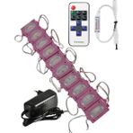 Powerr Led Aydınlatma 20 Adet 12 Volt 1.2 Watt Dar Açılı Tek Lensli Pembe LED Modül 12A Tek Renk Rf Dimmer 2A Priz Tipi Adaptör Set