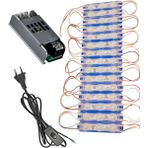 Powerr Led Aydınlatma 20 Adet 12 Volt 1.5 Watt 3 Lensli Mavi 2835 Smd LED Modül IP65 Modül 5A Trafo ve Arapurlu Güç Kablolu Set