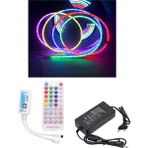 Powerr Led Aydınlatma 5 Metre 12 Volt 6X12 mm 120 Ledli Argb Pixel Neon SP611E Bluetoothlu Sese Duyarlı Tek Çıkış Kumanda 5A Plastik Trafo Set