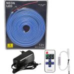 Powerr Led Aydınlatma 5 Metre 12 Volt 6X12 mm Esnek Mavi Neon LED 12A Tek Renk Kumandalı Rf Dimmer 3A Plastik Adaptör Set
