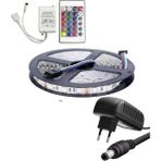 Powerr Led Aydınlatma 5 Metre 12V 60 Ledli Rgb Dış Mekan Silikonlu Şerit LED 3A Plastik Adaptör 24 Tuşlu Ir LED Kontrol Üniteli Set