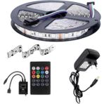 Powerr Led Aydınlatma 5 Metre 24V 60 Ledli Rgb Iç Mekan Şerit LED 2A Plastik Adaptör Sese ve Müziğe Duyarlı LED Kontrol Üniteli Set