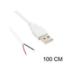 Powerr Led Aydınlatma 5 Volt 2 Amper 100 cm Ucu Açık USB Li Beyaz Renk Erkek Güç Kablosu