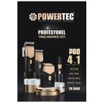 POWERTEC TR-5600 Pro 4'lü Tıraş Makinesi Seti Saç-Sakal-Günlük Sakal-Burun (4'lü Şarj Standı ve Önlük Hediye)