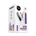 POWERWAY 60.000 Mah Pd 22.5w Kablolu 3.0 Hızlı Şarj Gerçek 60.000 Mah Garantili Işıklı Qc60 Beyaz Powerbank