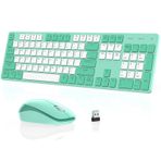 POWZAN Kablosuz Klavye ve Fare, Ultra İnce Kompakt Tam Boy Kablosuz Klavye ve Fare Kombo 2.4G Ultra İnce Şık Tasarım Windows, Mac, Bilgisayar, Masaüstü, PC, Notebook için - (Yeşil Beyaz)