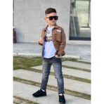 Poyraz Fashion Kids Erkek Çocuk Kot Pantalon Gabardin Zincir Detaylı Kot Ceket ve Tişört Takım Bayramlık Kombin - 5 - 6 Yaş - 0-Kahverengi