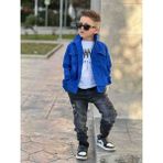 Poyraz Kids Erkek Çocuk Mavi Kot Ceket Kargo Kot Pantolon ve Tişört Takım Bayramlık Kombin - 04G-Mavi - 3 - 4 Yaş