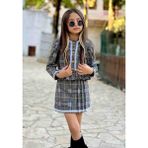 Poyraz Kids Kız Çocuk Ekose Çizgili Ceket Piliseli Etek ve Çorap Takım Bayramlık Kombin - Antrasit - Beyaz - Sarı - 5 - 6 Yaş