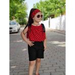Poyraz Kids Kız Çocuk Kırmızı Puantiyeli Bluz Bel Lastikli Şort ve Bandana Takım Bayramlık Kombin - 240-Kırmızı - 6 - 7 Yaş