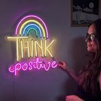 Pozitif Neon Duvar Sanatı, Led Oda Dekoru, Pozitif Düşün, Led Neon Tabela, Neon Tabela, Neon Duvar Sanatı, Ev Dekoru, Düğün hediyeleri, Gökkuşağı Rengi, (Uzaktan Kumanda Olmadan)