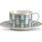 Pozzi Milano Liberty Porselen Çay Fincanı 220 ml & Tabağı - Beyaz - Mavi - Turuncu
