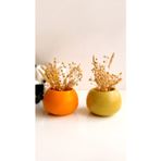 Pp Handmade 2li Vazo Kuru Çiçekli|Plastik Çiçekli Saksı|Turuncu Rengi|Sarı|Kuru Çiçek Saksı|Yapay Bitki|Dekor