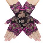 PPhtony Kadın kısa dantel eldiven 80s opera akşam düğün güneş kremi parmaksız gelin çiçek eldiven kız cadılar bayramı Cosplay için, Gül Kırmızı ve Siyah, 8.5 * 18.5cm (3.34 * 7.28 inch), stretchy,