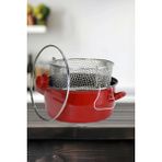 PR Home Emaye Cam Kapaklı 24 cm Kırmızı Kızartma Tenceresi
