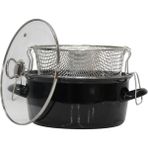 Pr Home Emaye Cam Kapaklı Kızartma Tenceresi 22 cm Siyah Krom Tepeli