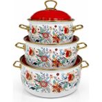 Pr Home Magnolia Derin Bombeli Emaye Tencere Seti 16-20-24 cm - Mor