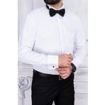 PR PACO ROMANO ART OF FASHİON Erkek Slim Fit Ata Yaka Uzun Kol Duble Manşet Gizli Pat Armürlü Beyaz Gömlek