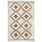 Prabhakar Krem Geometrik Bambu Makinada Yıkanabilir Kaymaz Taban Dijital Makine Baskı Salon Halı-I-Mvh-Zen-Z-4080-80x150