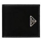 Prada Erkek Tessuto Naylon Siyah Saffiano Trim Lüks Tasarımcı Bifold Cüzdan Üçgen Emaye Logo