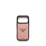 Prada iPhone 17 Pro Saffiano Deri Pembe Telefon Kılıfı