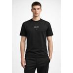 Prada Jean Yama Logolu Bisiklet Yaka Pamuklu Erkek T-Shirt - Mat Siyah - 2XL