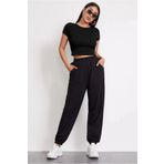 PRAG Kadın Yarım Kollu Yuvarlak Crop Top Bluz PRG7894