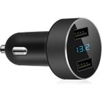 Praise6 Çift USB Araç Şarj Cihazı, 4.8A Çıkışlı Araç Adaptörü, Iphone, Ipad, Samsung, Lg, Vb Için Çakmak Gerilim Ölçer, Siyah (Yurt Dışından)