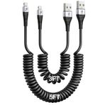 PRAKIE Araba için iPhone Şarj Kablosu (4FT/6FT), 2 Paket Sarılı Lightning Kablosu, [Apple MFi Sertifikalı] Geri Çekilebilir Şarj Kablosu iPhone 14/13/12/11 Pro Max/XS MAX/XR/XS/8/iPad/iPod/CarPlay ile Uyumlu