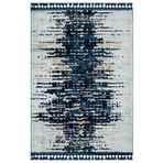 Prakriti Lacivert Bambu Makinada Yıkanabilir Kaymaz Taban Dijital Makine Baskı Salon Halı-I-Mvh-Zen-Z-4090-140x250