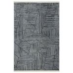 Praneeth Gri Geometrik Kadife Makinada Yıkanabilir Kaymaz Taban Dijital Makine Baskı Salon Halı-I-Mvh-Ipekyolu-MHV-3890-140x250