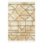 Pranesh Bej Geometrik Bambu Makinada Yıkanabilir Kaymaz Taban Dijital Makine Baskı Salon Halı-I-Mvh-Zen-Z-4082-140x180