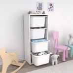 Pratico 109x30x45.5 cm Beyaz 4 Derin Sepetli Çok Amaçlı Oyuncak Dolabı
