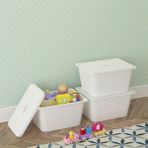 Pratico 3 Adet 3DS3K Beyaz Derin Kapaklı Oyuncak Sepeti