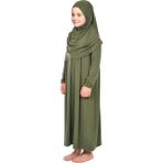 Pratik Başörtülü Tek Parça Kız Çocuk Namaz Elbisesi 9-11 Yaş Haki - Standart