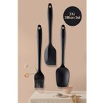 Pratik Lüks Siyah Silikon Spatula Fırça Kaşık Seti | 3'lü Silikon Set | Silikon Fırça Kaşık Spatula