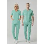 Pratik Medikal Bermuda Likralı Scrubs Doktor Hemşire Forması Yarasa Kol Takım Unisex - Açık Yeşil - 2XL