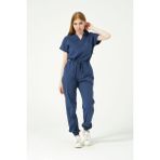 Pratik Medikal Fırtına Mavi Likralı Scrubs Jogger Paça Doktor Hemşire Forması Yarasa Kol Takım Unisex